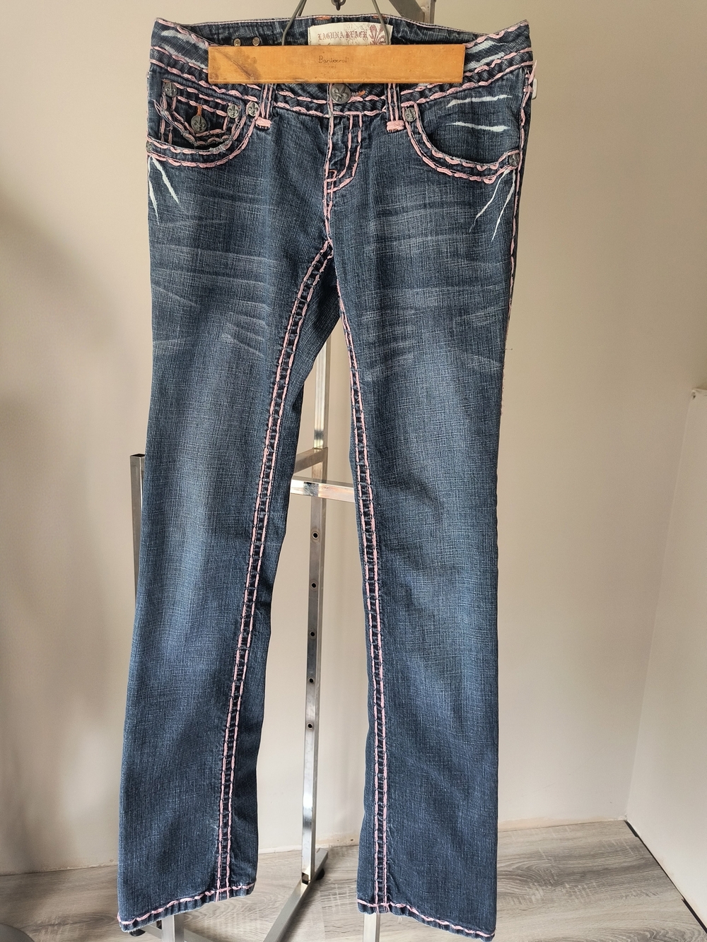 Laguna Beach Jean Co Y2K Pink Thick Stitch Bootcut Jeans Size 30